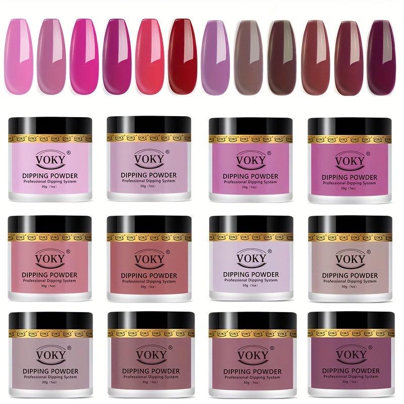 12 Colors Pink Brown Nail Dip Powder Set for DIY Nail Art