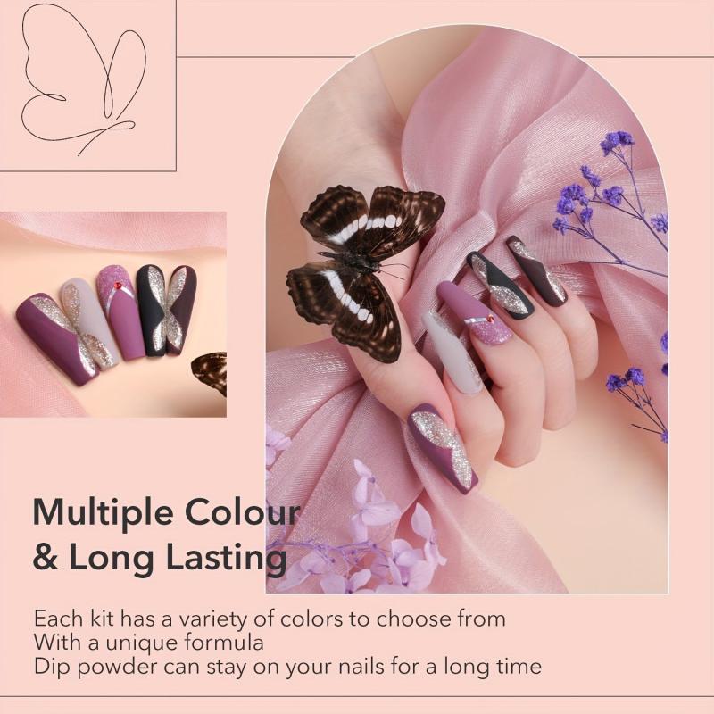 Aokitec 16Pcs Dip Powder Nail Kit Purple Glitter Dipping Powder Starter Set