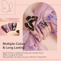 Aokitec 16Pcs Dip Powder Nail Kit Purple Glitter Dipping Powder Starter Set