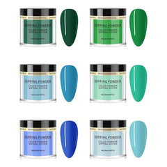 6pcs Spring Summer Green Dip Powder Nail Art Kit