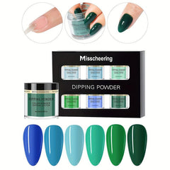 6pcs Spring Summer Green Dip Powder Nail Art Kit
