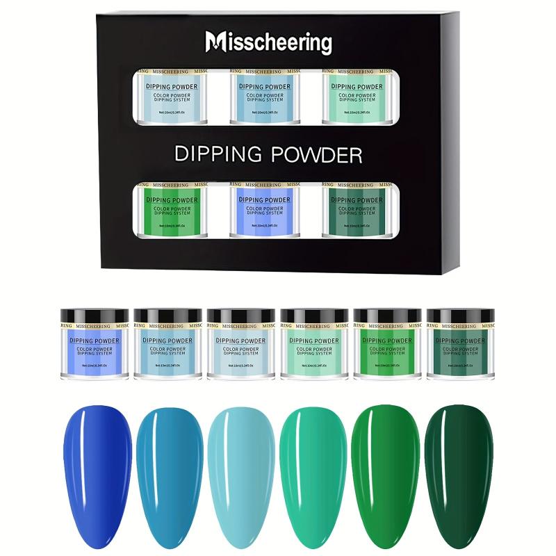 6pcs Spring Summer Green Dip Powder Nail Art Kit