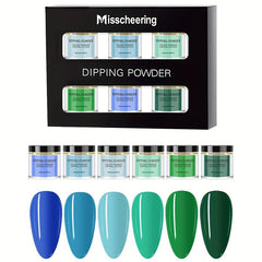 6pcs Spring Summer Green Dip Powder Nail Art Kit