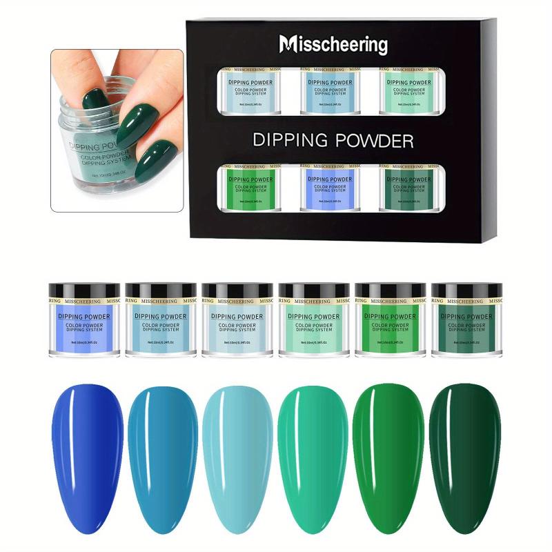 6pcs Spring Summer Green Dip Powder Nail Art Kit