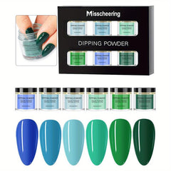 6pcs Spring Summer Green Dip Powder Nail Art Kit