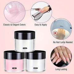 3 Colors Acrylic Nail Powder Set Pink Clear Crystal Powder
