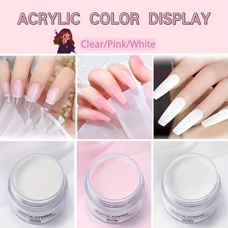 3 Colors Acrylic Nail Powder Set Pink Clear Crystal Powder
