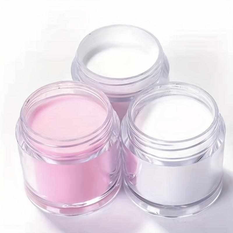 3 Colors Acrylic Nail Powder Set Pink Clear Crystal Powder