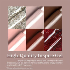 6 Colors Holiday Gel Nail Polish Set Brown Red Glitter Pink Grey Kit