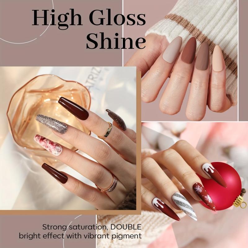 6 Colors Holiday Gel Nail Polish Set Brown Red Glitter Pink Grey Kit