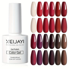 Gel Nail Polish Starter Kit 12 Colors Red Brown Collection