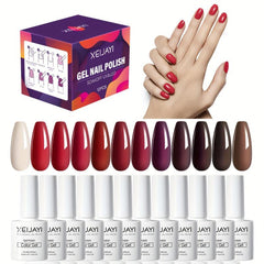 Gel Nail Polish Starter Kit 12 Colors Red Brown Collection