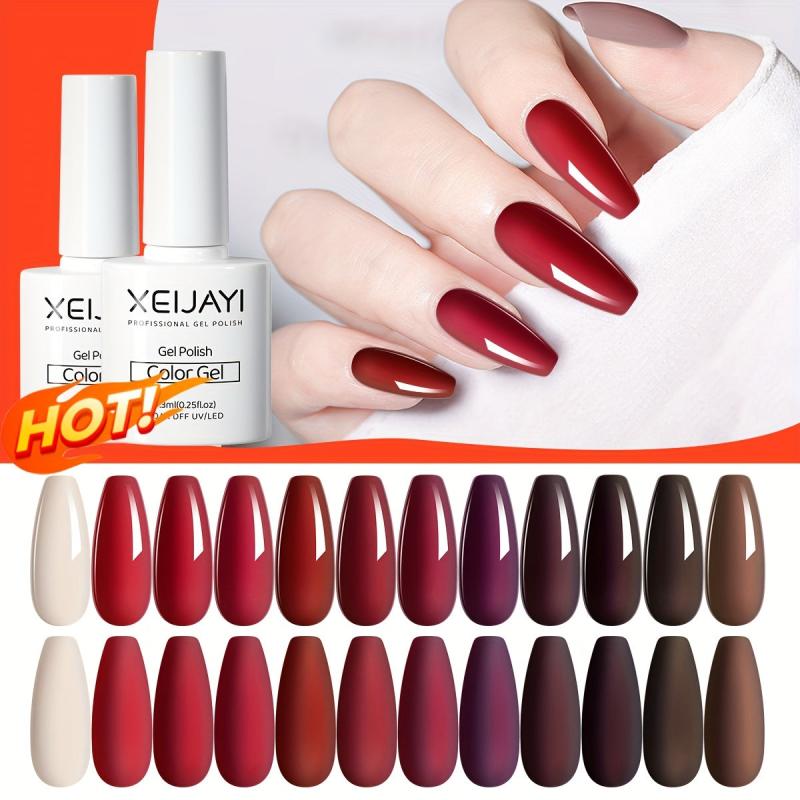 Gel Nail Polish Starter Kit 12 Colors Red Brown Collection