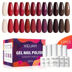 Gel Nail Polish Starter Kit 12 Colors Red Brown Collection