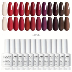 Gel Nail Polish Starter Kit 12 Colors Red Brown Collection