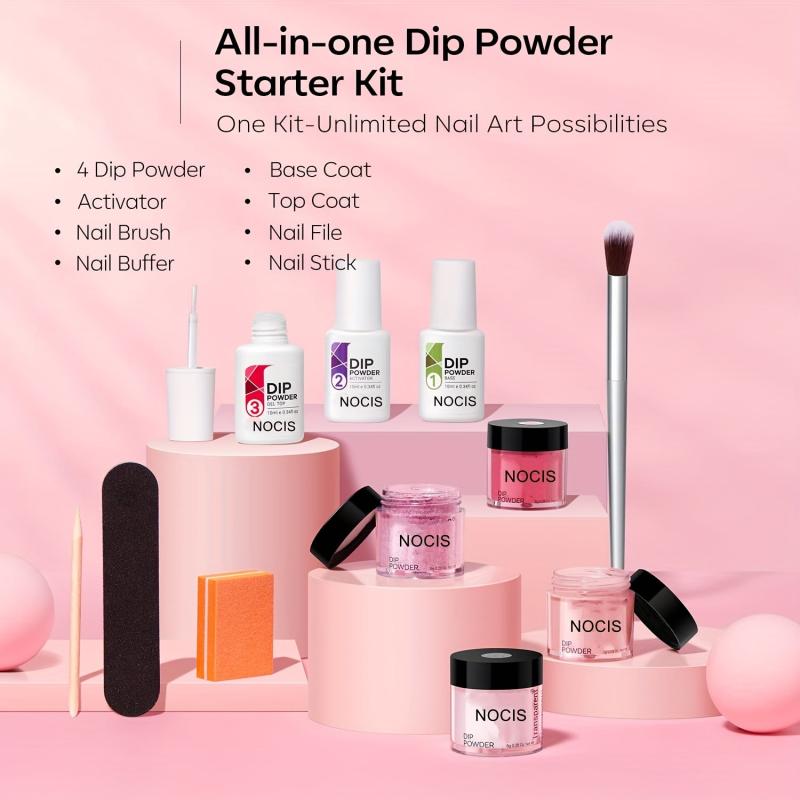 11 Pcs Dip Powder Nail Kit Starter Set with 4 Colors for French Mani