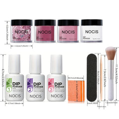 11 Pcs Dip Powder Nail Kit Starter Set with 4 Colors for French Mani