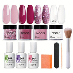 11 Pcs Dip Powder Nail Kit Starter Set with 4 Colors for French Mani