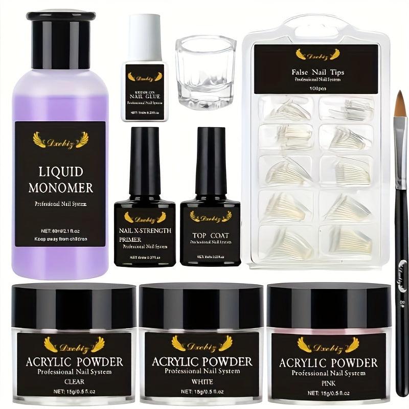 Acrylic Nail Kit with Powder, Liquid Monomer, Brush, Primer, Dehydrator