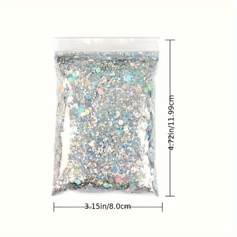 50G Bag Holographic Nail Glitter Powder Mixed Size Hexagon Flakes