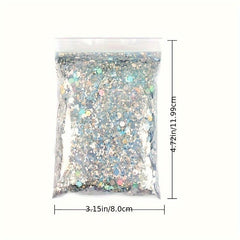 50G Bag Holographic Nail Glitter Powder Mixed Size Hexagon Flakes