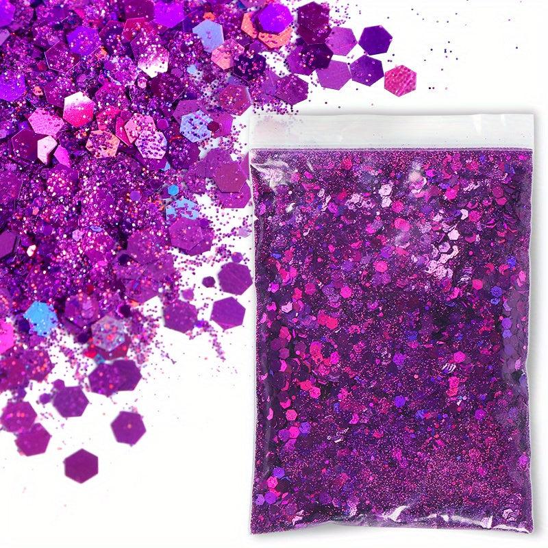 50G Bag Holographic Nail Glitter Powder Mixed Size Hexagon Flakes
