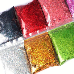 50G Bag Holographic Nail Glitter Powder Mixed Size Hexagon Flakes