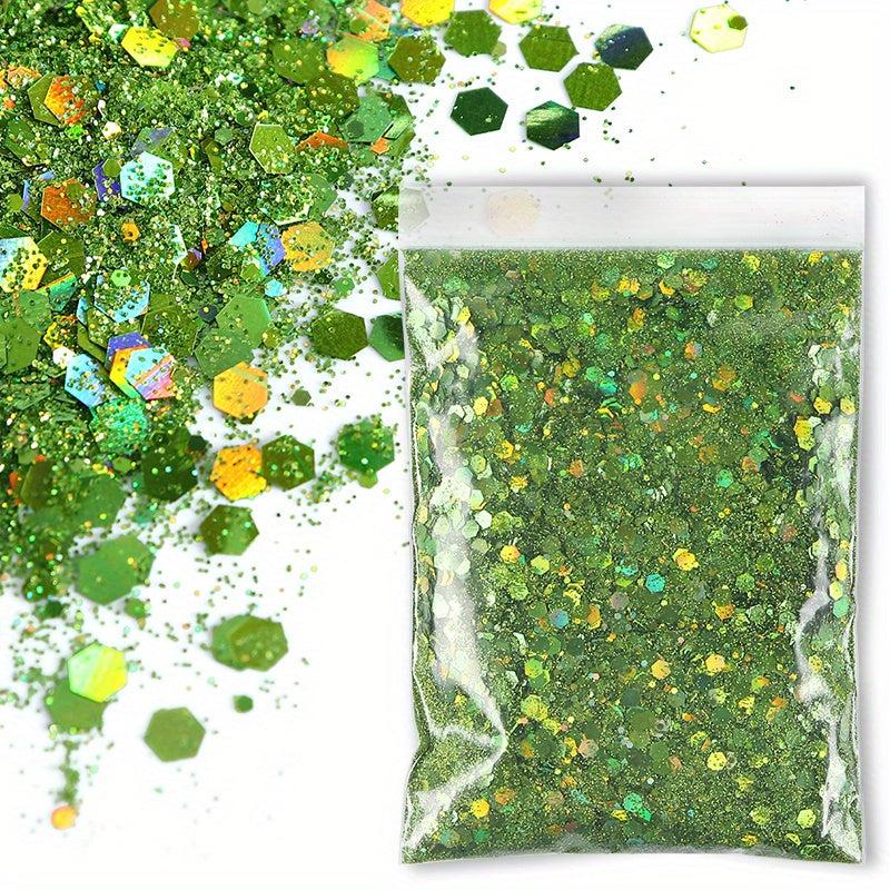 50G Bag Holographic Nail Glitter Powder Mixed Size Hexagon Flakes