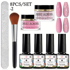 8 Pcs Glitter Dip Powder Starter Kit with Nail File and Brush - French Nail
