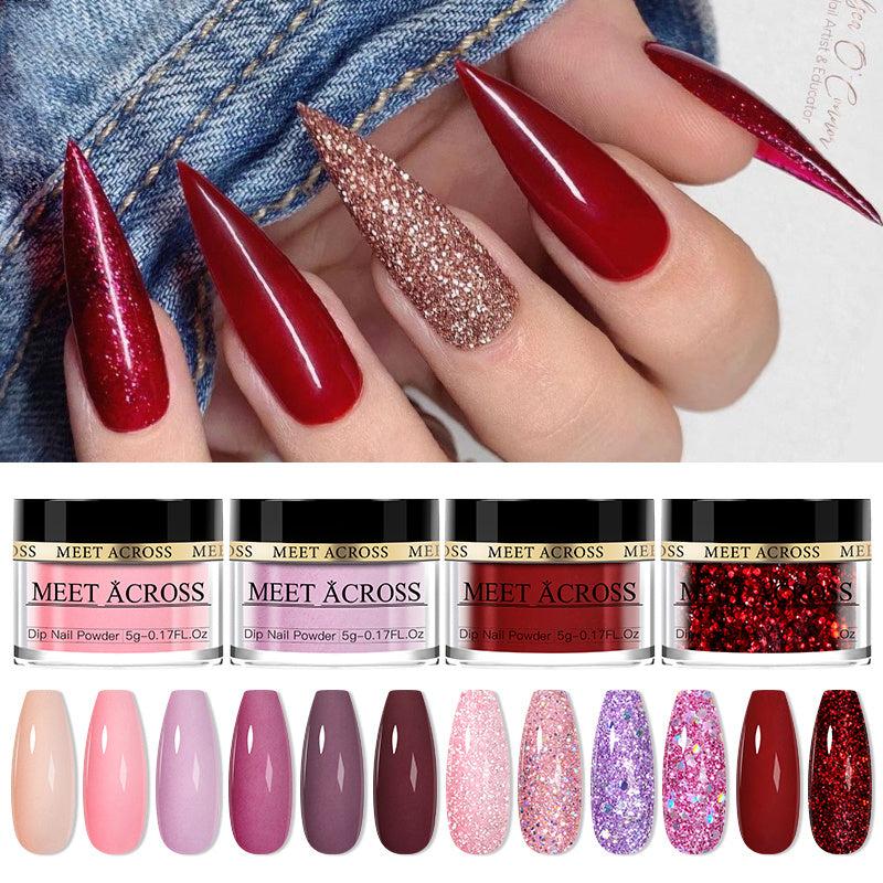 8 Pcs Glitter Dip Powder Starter Kit with Nail File and Brush - French Nail