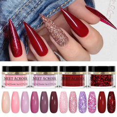 8 Pcs Glitter Dip Powder Starter Kit with Nail File and Brush - French Nail