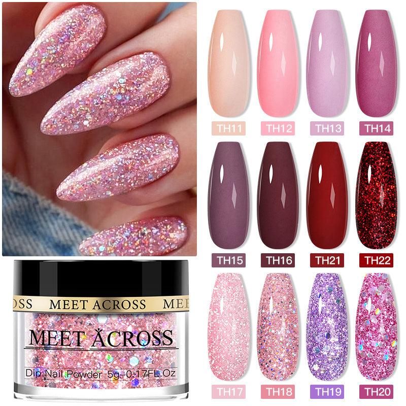 8 Pcs Glitter Dip Powder Starter Kit with Nail File and Brush - French Nail