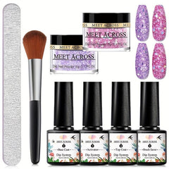 8 Pcs Glitter Dip Powder Starter Kit with Nail File and Brush - French Nail