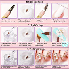 Pink Acrylic Nail Powder Kit for Extensions & 3D Nail Art