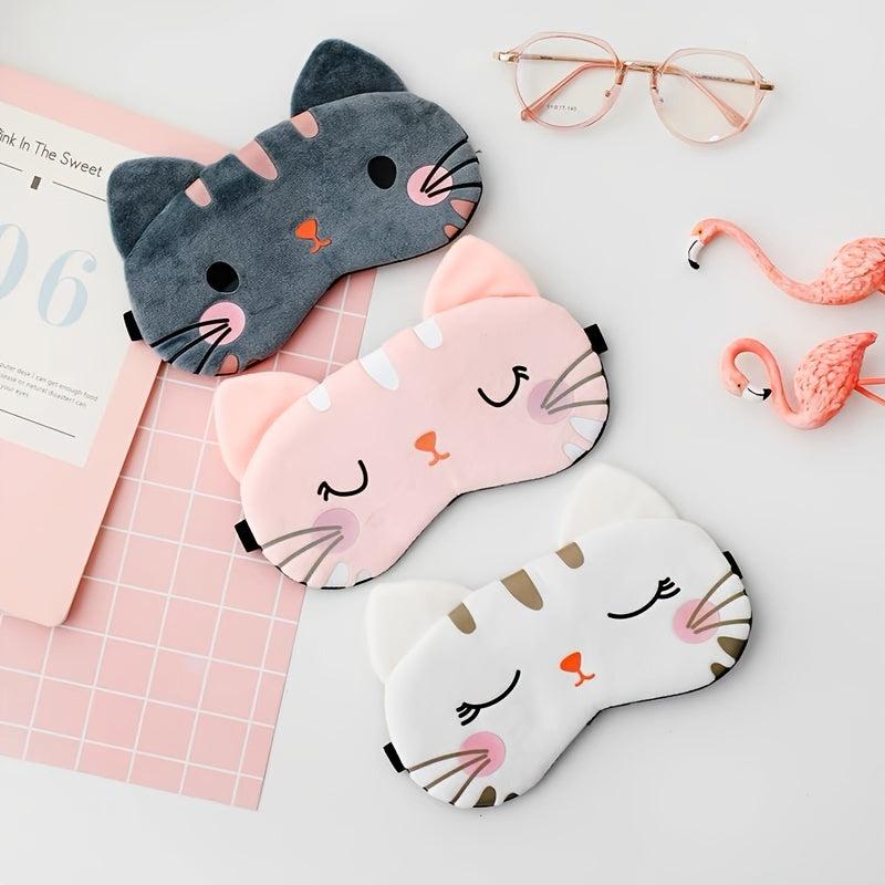Cartoon Cat Plush Eye Mask Travel Rest Sleep Shade for Women