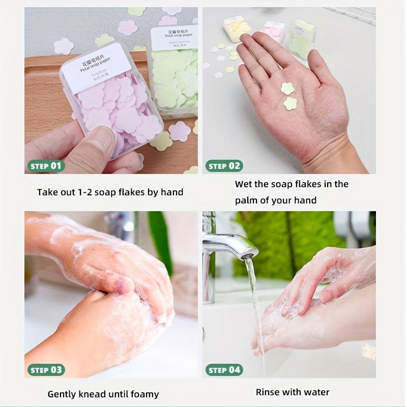 100pcs Portable Soap Paper Mini Flower Shape Sheets for Handwashing