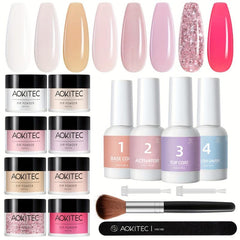 Aokitec 16Pcs Pink Glitter Dip Powder Nail Kit DIY Salon Dip System