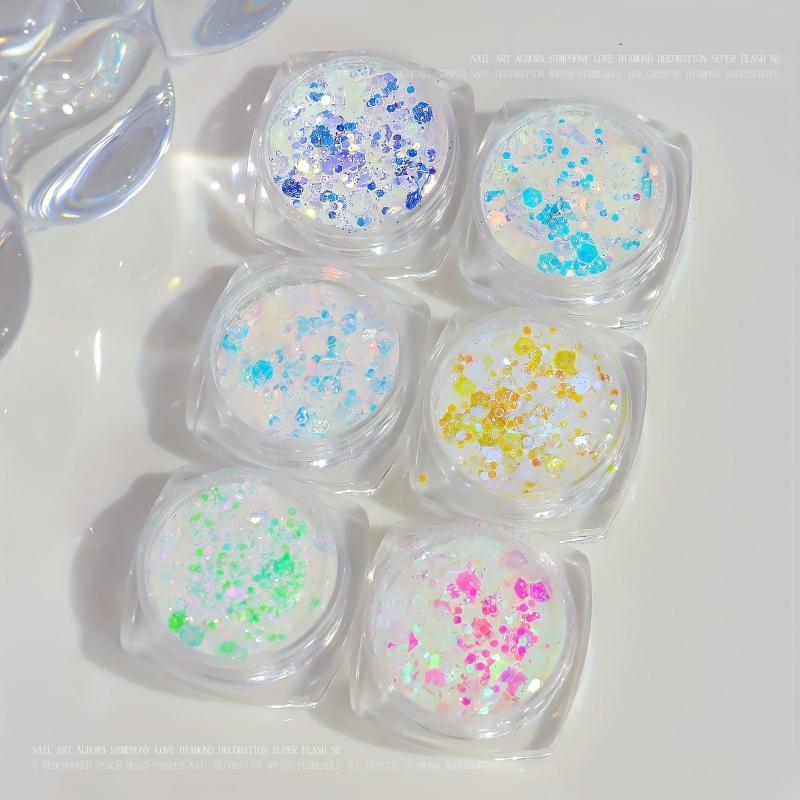 Iridescent Chunky Glitter Nail Flakes Mixed Hexagon Sequins Manicure Art