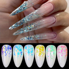 Iridescent Chunky Glitter Nail Flakes Mixed Hexagon Sequins Manicure Art