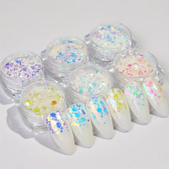 Iridescent Chunky Glitter Nail Flakes Mixed Hexagon Sequins Manicure Art
