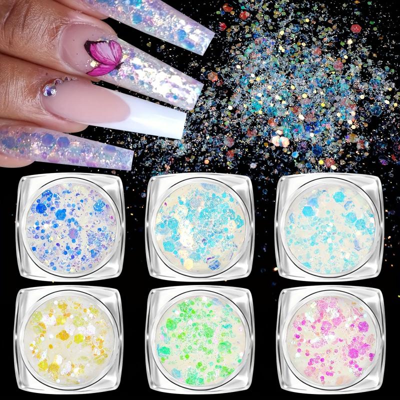 Iridescent Chunky Glitter Nail Flakes Mixed Hexagon Sequins Manicure Art