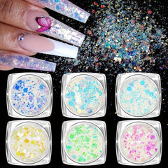 Iridescent Chunky Glitter Nail Flakes Mixed Hexagon Sequins Manicure Art