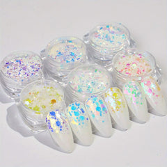 Iridescent Chunky Glitter Nail Flakes Mixed Hexagon Sequins Manicure Art