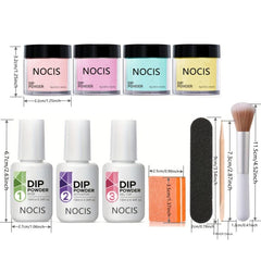 Dip Powder Nail Kit 4 Pastel Colors Spring Set with Essential Liquid
