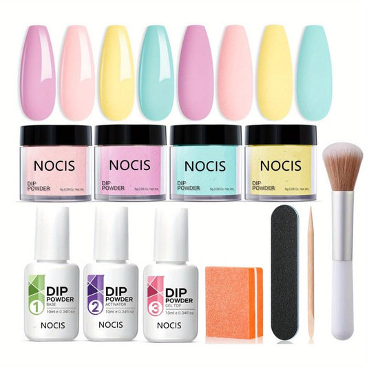 Dip Powder Nail Kit 4 Pastel Colors Spring Set with Essential Liquid