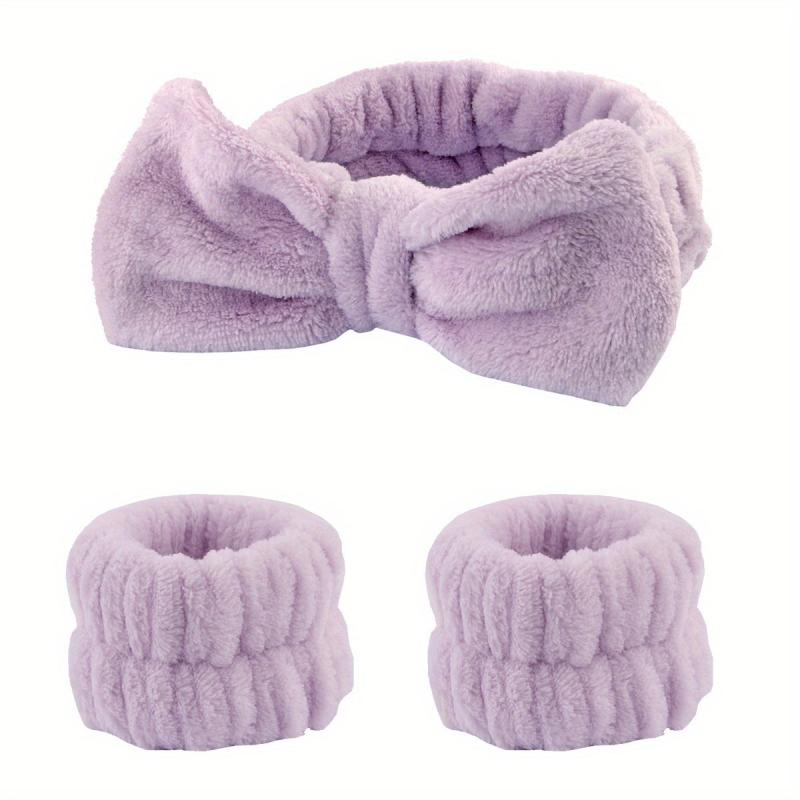 3 pack Microfiber Coral Fleece Headband and Wristband Set for Women