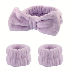 3 pack Microfiber Coral Fleece Headband and Wristband Set for Women