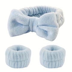 3 pack Microfiber Coral Fleece Headband and Wristband Set for Women