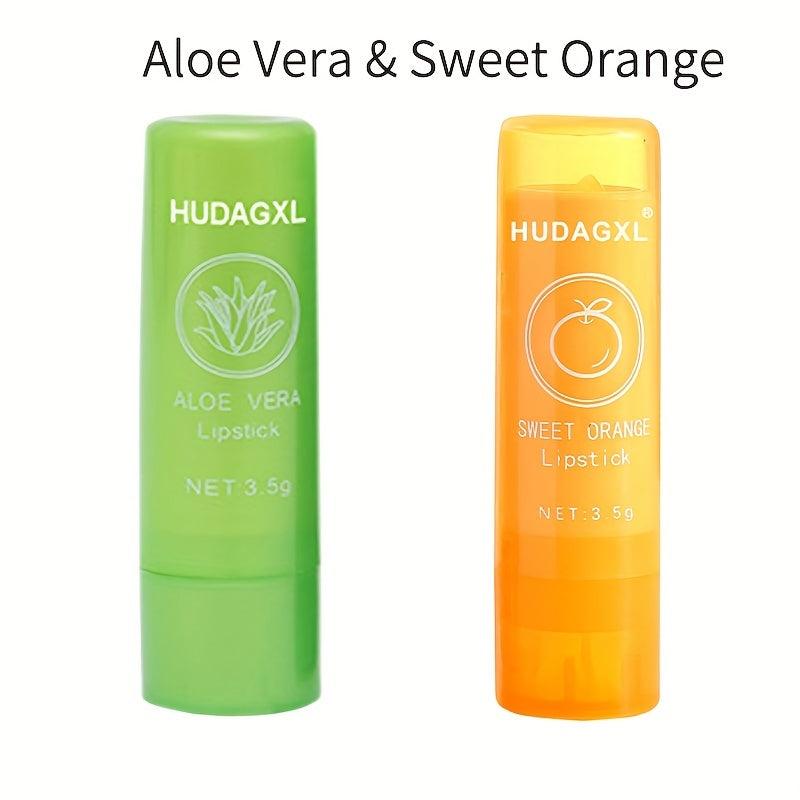 2pcs Orange Aloe Lip Balm Moisturizing Hydration Smooth Fine Lines