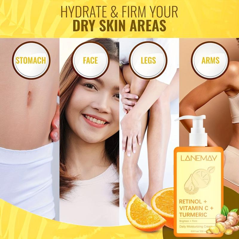 Moisturizing Body Cream 200ml with Retinol Vitamin C Turmeric Lactic Acid